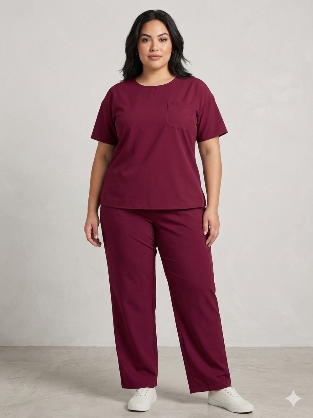 SHEIN Wine Two-Piece Wide-Leg Jumpsuit Set
